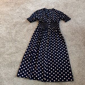 Kate and Lily Navy Dress with mauve Polka Dots